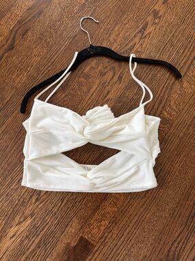 Endless Blue Summer White Twist-Front Crop Tank Top
